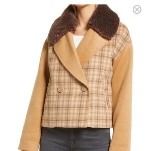 Rachel Parcell Double Breasted Jacket with Faux Fur Collar